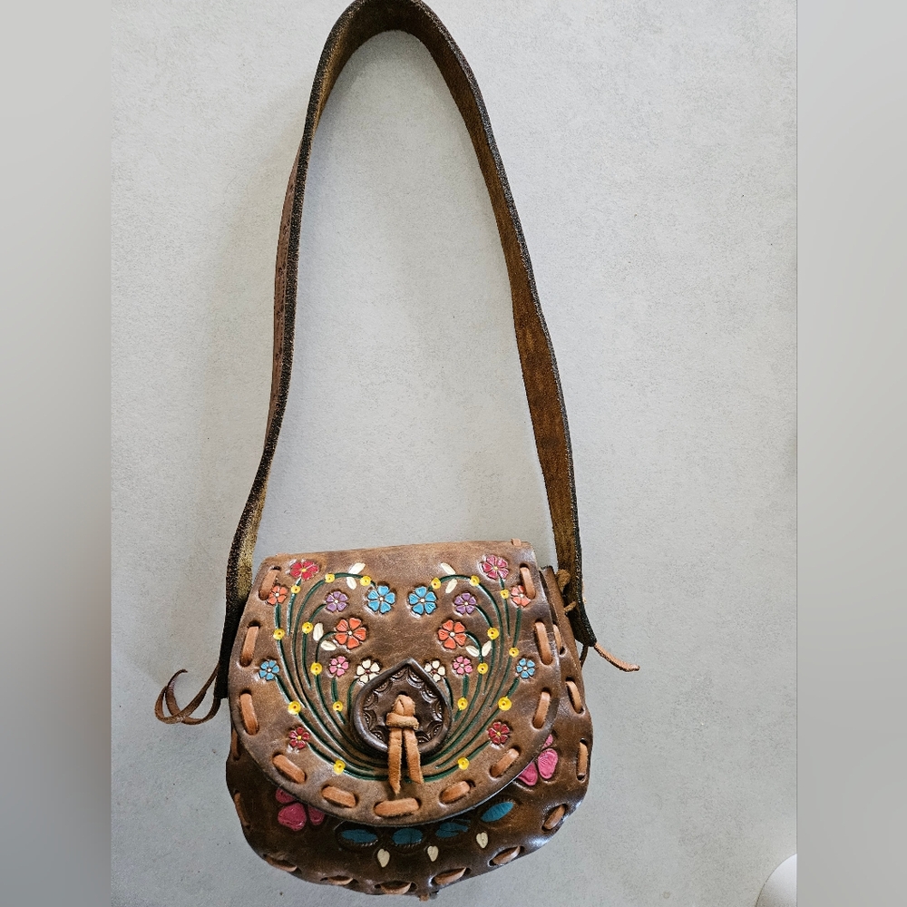 Boho Embroidered Brown Suede Shoulder Bag